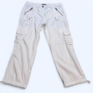 New York & Company White Cotton cargo Pants drawstring ankles sz 8